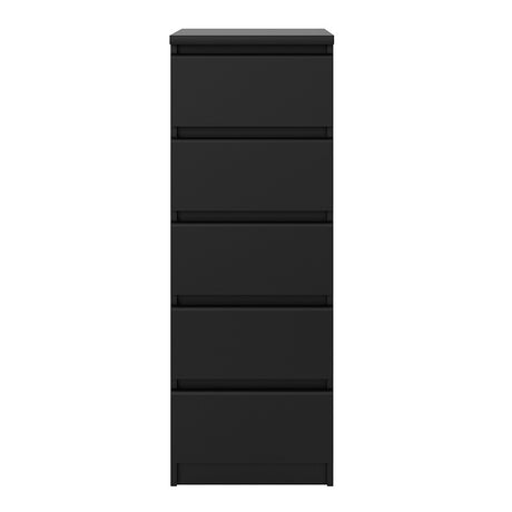 Alaska Narrow Matt Black 5 Drawer Chest of Drawer - FurniComp