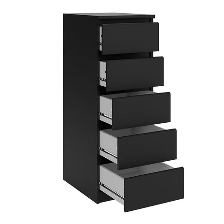 Alaska Narrow Matt Black 5 Drawer Chest of Drawer - FurniComp