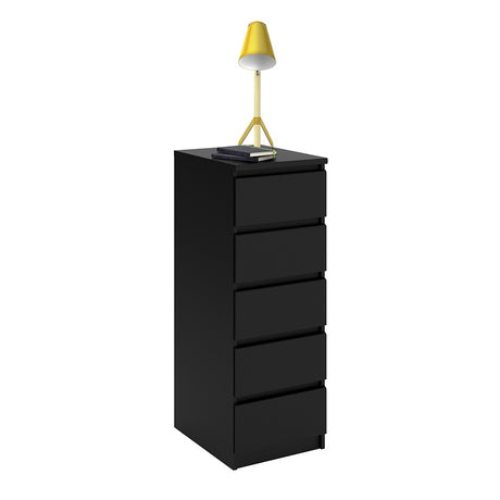 Alaska Narrow Matt Black 5 Drawer Chest of Drawer - FurniComp