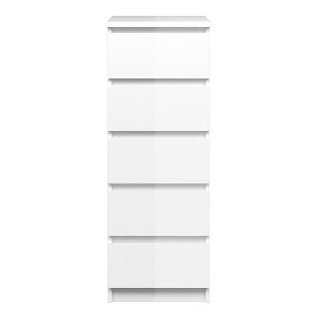 Alaska Tall Narrow White Gloss 5 Drawer Chest of Drawer - FurniComp