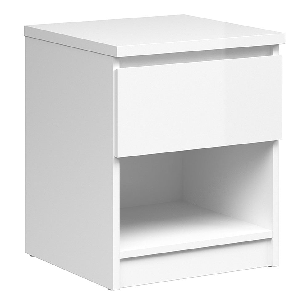 Alaska White Gloss 1 Drawer 1 Shelf Bedside - FurniComp