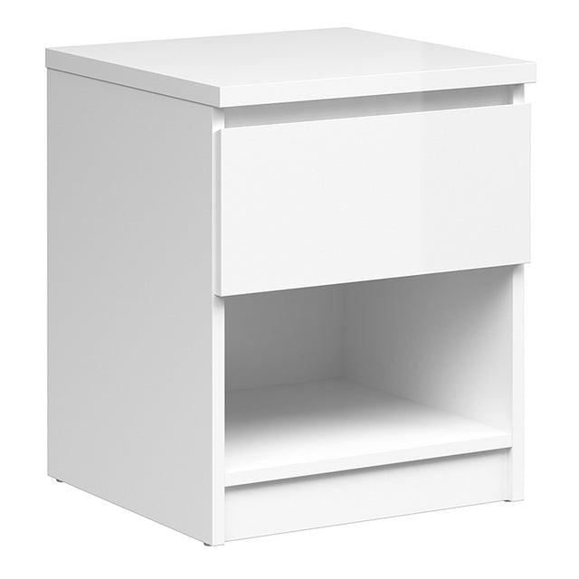 Alaska White Gloss 1 Drawer 1 Shelf Bedside - FurniComp