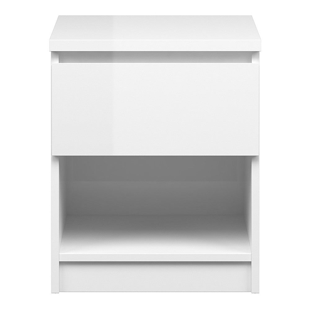 Alaska White Gloss 1 Drawer 1 Shelf Bedside - FurniComp
