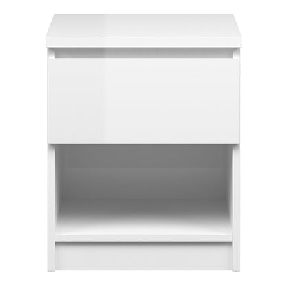 Alaska White Gloss 1 Drawer 1 Shelf Bedside - FurniComp
