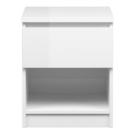 Alaska White Gloss 1 Drawer 1 Shelf Bedside - FurniComp