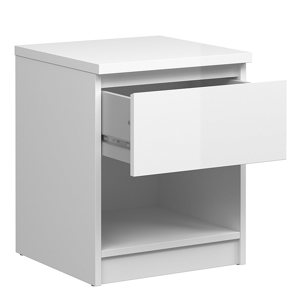 Alaska White Gloss 1 Drawer 1 Shelf Bedside - FurniComp
