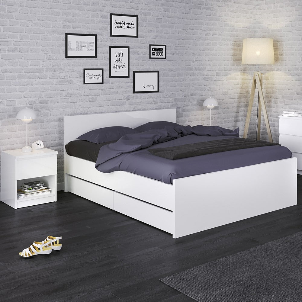 Alaska White Gloss 1 Drawer 1 Shelf Bedside - FurniComp
