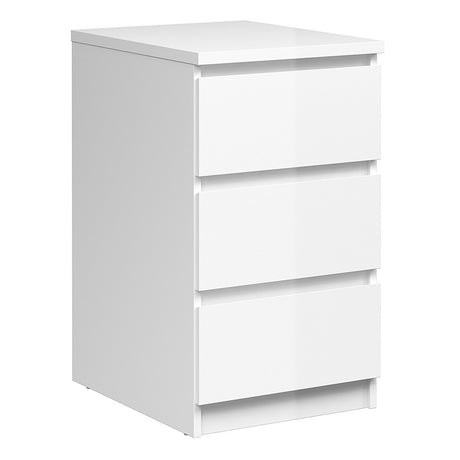 Alaska White Gloss 3 Drawer Bedside - FurniComp