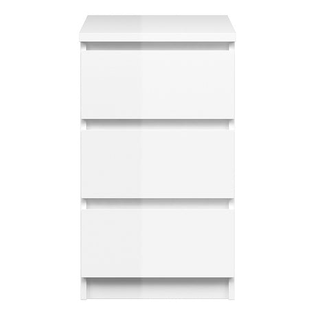 Alaska White Gloss 3 Drawer Bedside - FurniComp