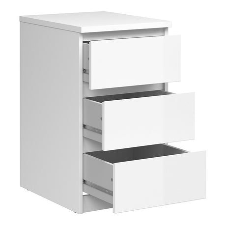 Alaska White Gloss 3 Drawer Bedside - FurniComp