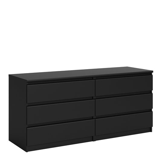 Alaska Wide Matt Black 6 Drawers (3+3) Chest of Drawer - FurniComp