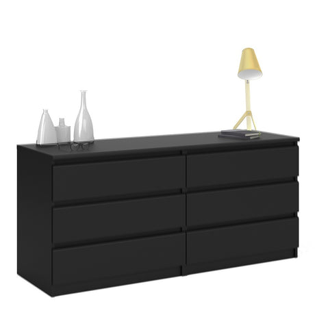 Alaska Wide Matt Black 6 Drawers (3+3) Chest of Drawer - FurniComp