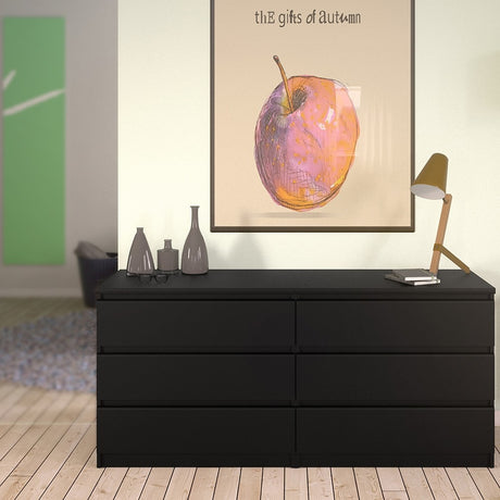 Alaska Wide Matt Black 6 Drawers (3+3) Chest of Drawer - FurniComp