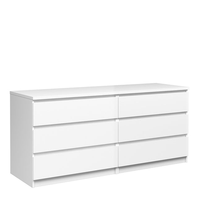 Alaska Wide White Gloss 6 Drawers (3+3) Chest of Drawer - FurniComp