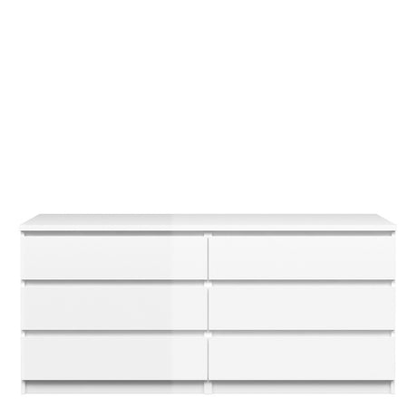 Alaska Wide White Gloss 6 Drawers (3+3) Chest of Drawer - FurniComp