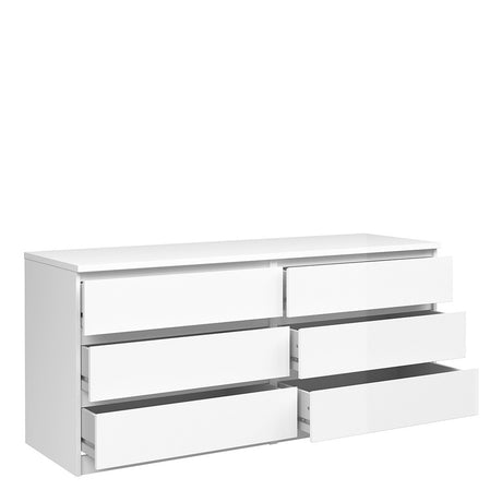 Alaska Wide White Gloss 6 Drawers (3+3) Chest of Drawer - FurniComp