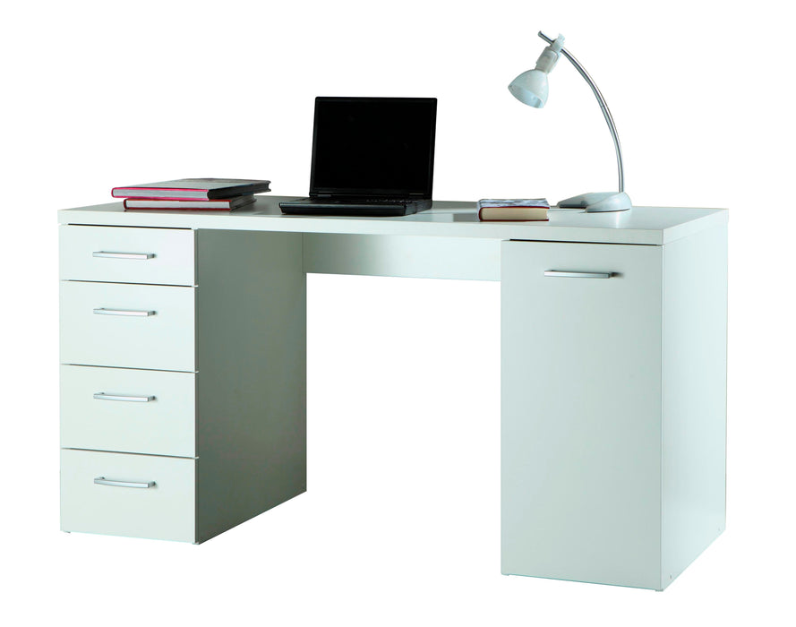 Alba 4 Drawer 1 Door White Home Office Desk - FurniComp