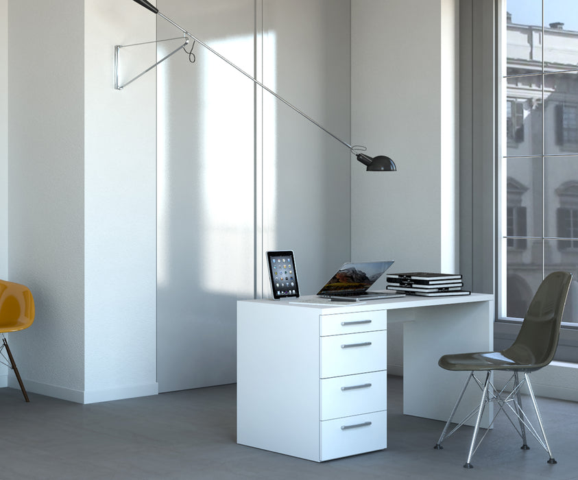 Alba 4 Drawer Matt White Small Home Office Desk - FurniComp