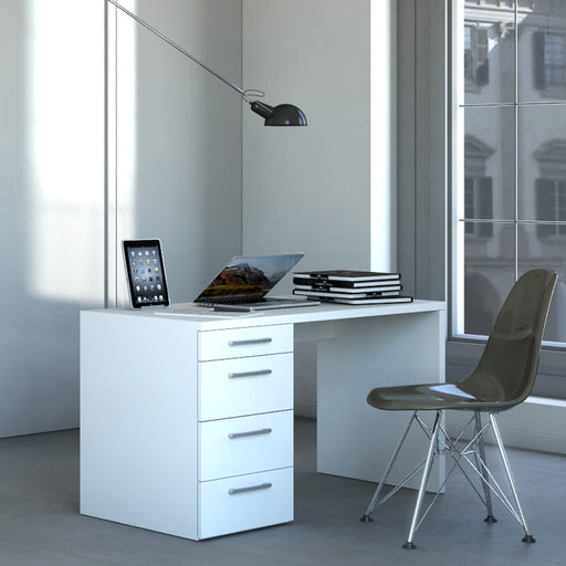 Alba 4 Drawer Matt White Small Home Office Desk - FurniComp