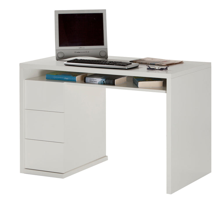 Alpha 3 Drawer White Gloss Home Office Desk - FurniComp