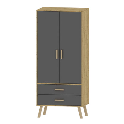 Alta 2 Door 2 Drawer Oak and Grey Wardrobe - FurniComp