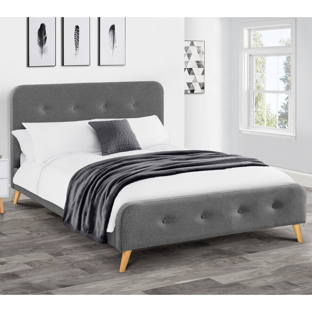 Andor Grey Fabric Curved Retro Bed - FurniComp