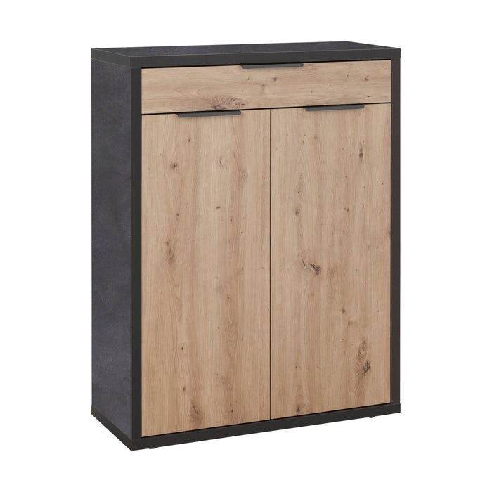 Andrea 2 Door 1 Drawer Grey and Oak Shoe Storage Cabinet - FurniComp