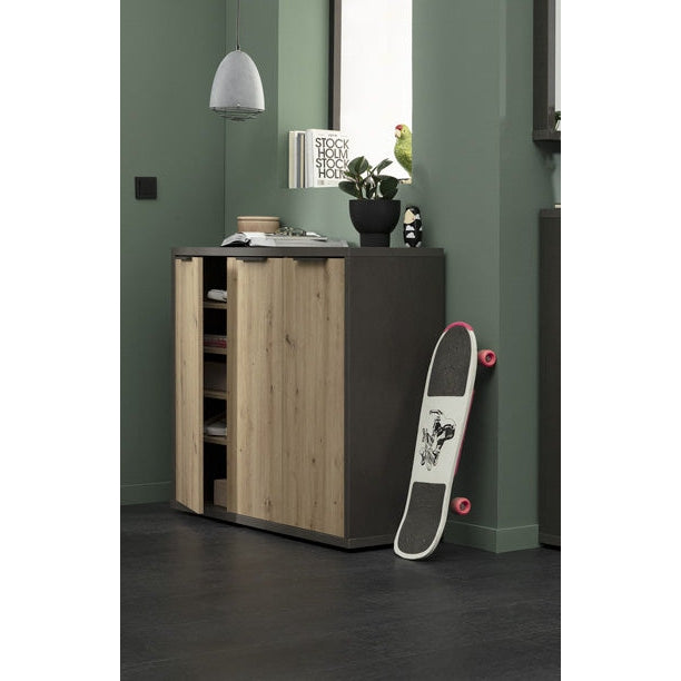 Andrea 3 Door Grey and Oak Large Shoe Storage Cabinet - FurniComp