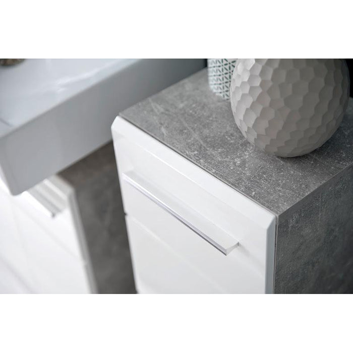Anzio 1 Door White Gloss and Concrete Grey Wall Bathroom Cabinet - FurniComp