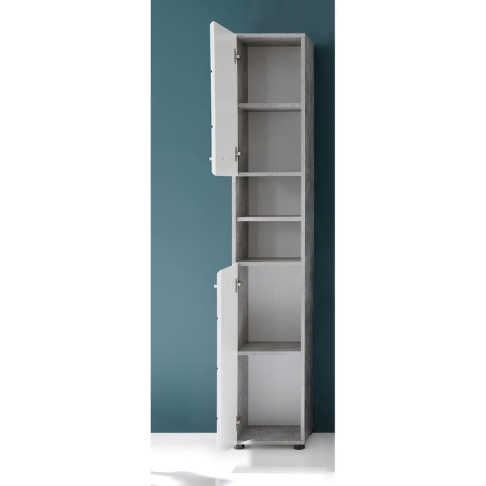 Anzio 2 Door Tall White Gloss and Concrete Grey Bathroom Cabinet - FurniComp