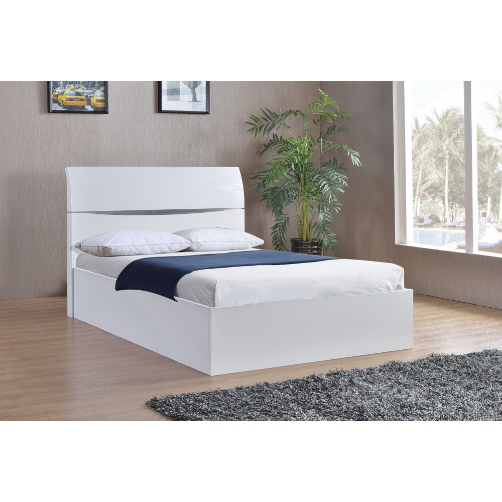 Alida High Gloss White Lift Up Storage Double Bed - FurniComp