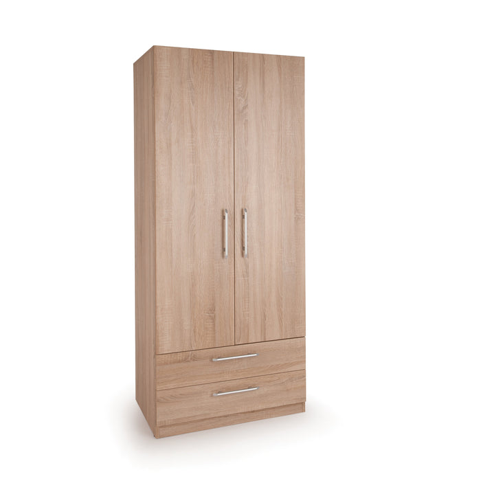 Aria Oak 2 Door 2 Drawer Wardrobe - FurniComp