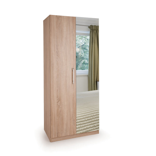Aria Oak 2 Door Mirrored Wardrobe - FurniComp