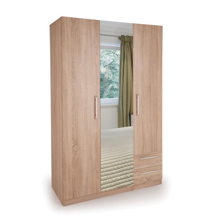 Aria Oak 3 Door 2 Drawer Wardrobe - FurniComp