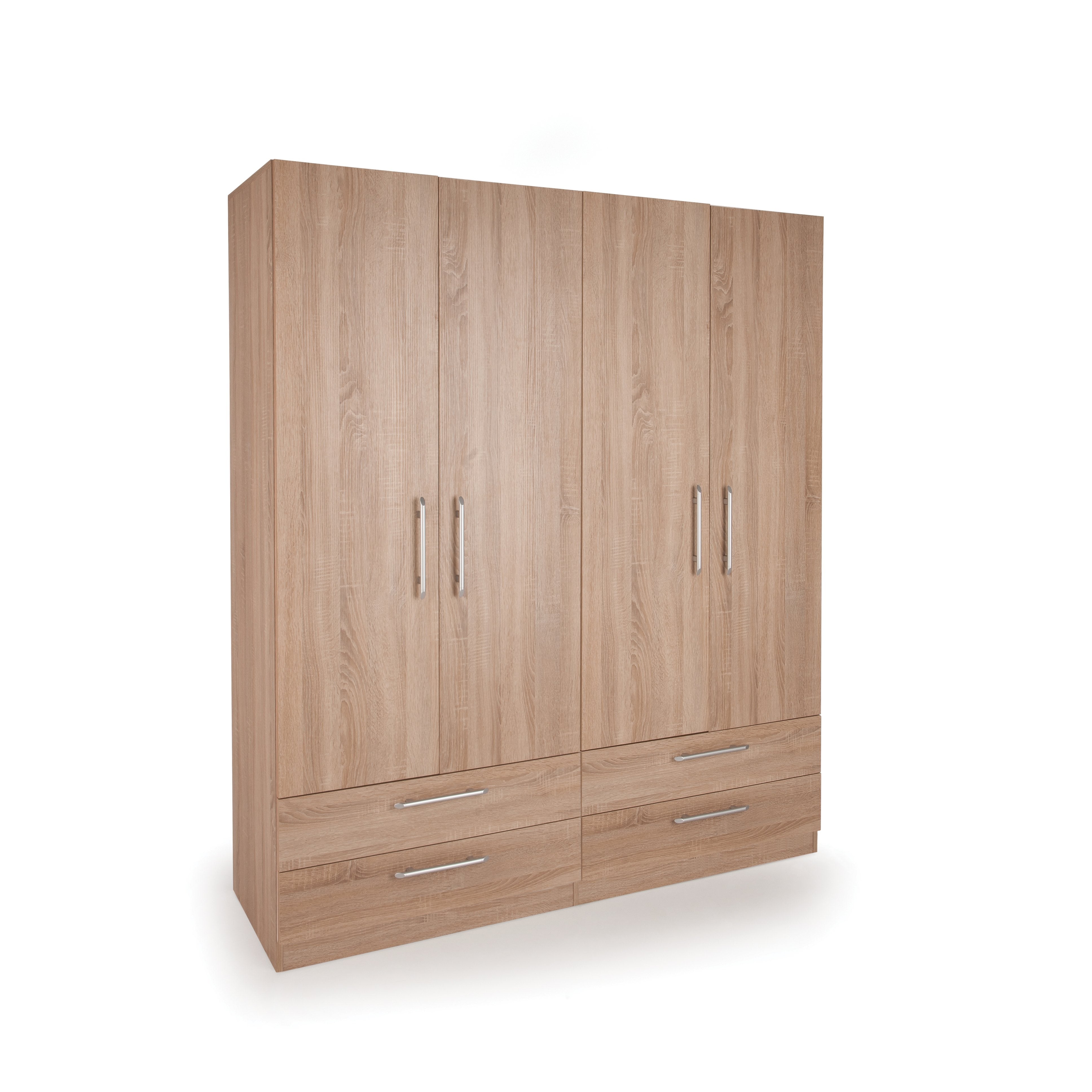 Aria Oak 4 Door 4 Drawer Wardrobe - FurniComp