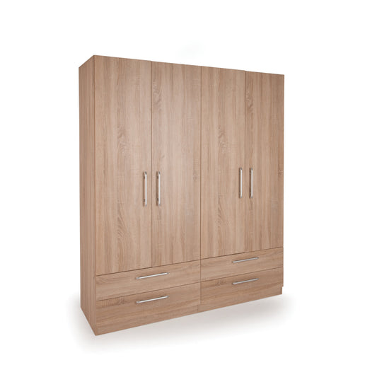 Aria Oak 4 Door 4 Drawer Wardrobe - FurniComp