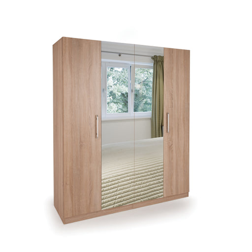 Aria Oak 4 Door Mirrored Wardrobe - FurniComp