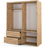 Klassy 2 Door 2 Drawer 180cm Oak Mirrored Sliding Door Wardorbe KL-22 - FurniComp