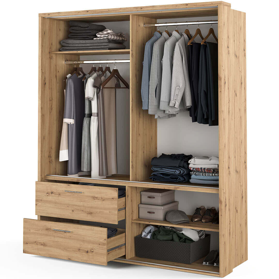 Klassy 2 Door 2 Drawer 180cm Oak Mirrored Sliding Door Wardorbe KL-22 - FurniComp