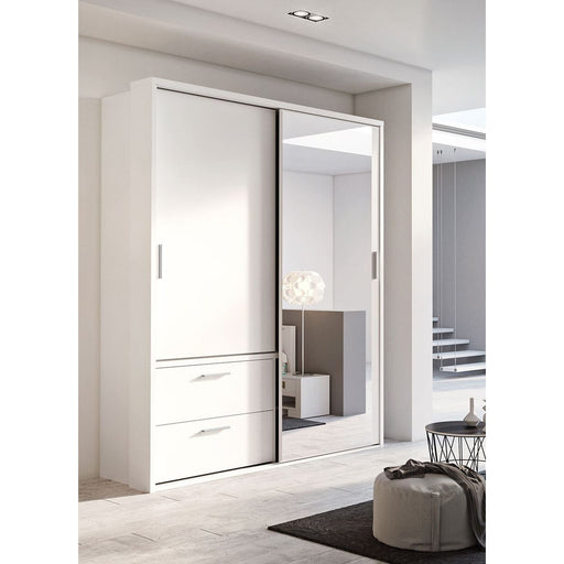Klassy 2 Door 2 Drawer 180cm White Mirrored Sliding Door Wardorbe KL-22 - FurniComp