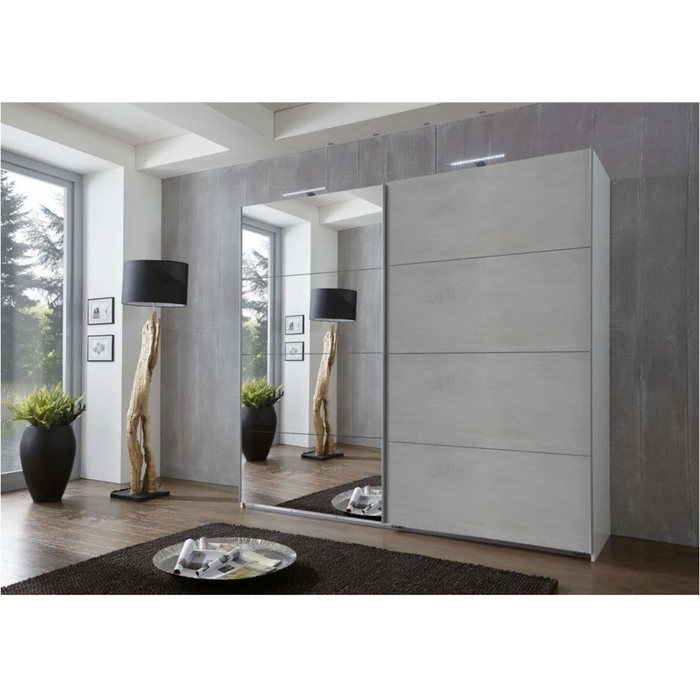 Arvada 2 Door Concrete Grey 225cm Mirrored Sliding Door Wardrobe - FurniComp
