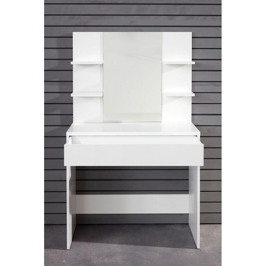 Athena White 1 Drawer Mirrored Dressing/Makeup Vanity Table - FurniComp