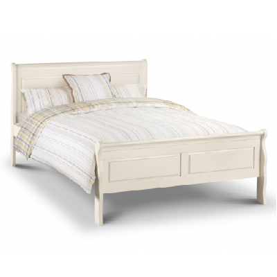 Aubrey Stone White Wooden Painted Bed - FurniComp