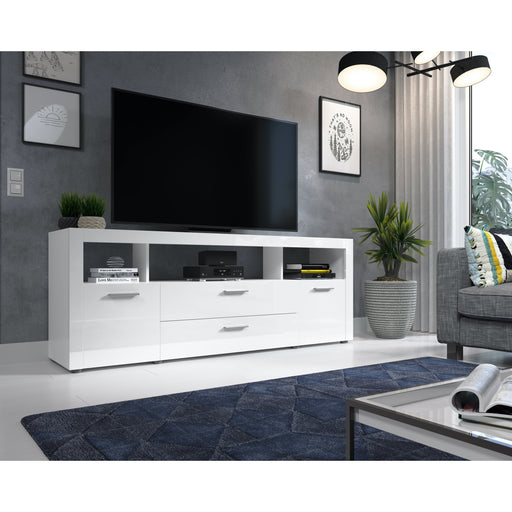 Aura 2 Door 2 Drawer Large White Gloss TV Unit - FurniComp