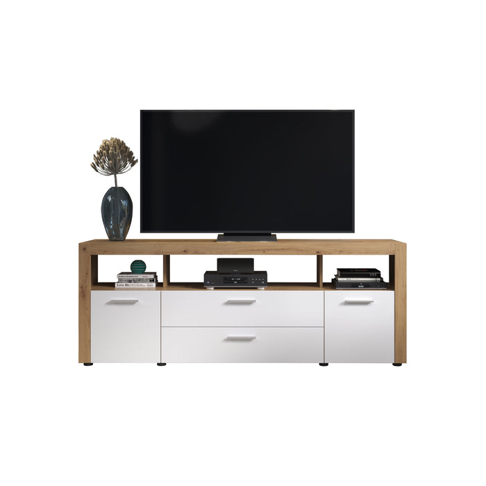 Aura 2 Door 2 Drawer Large White and Oak TV Unit - FurniComp
