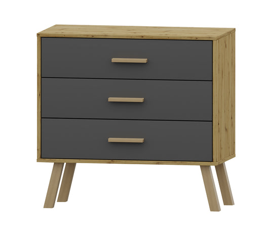 Alta 3 Drawer Oak and Grey Chest of Drawer - FurniComp