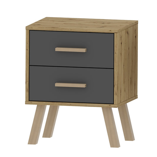 Alta 2 Drawer Oak and Grey Bedside Drawer - FurniComp