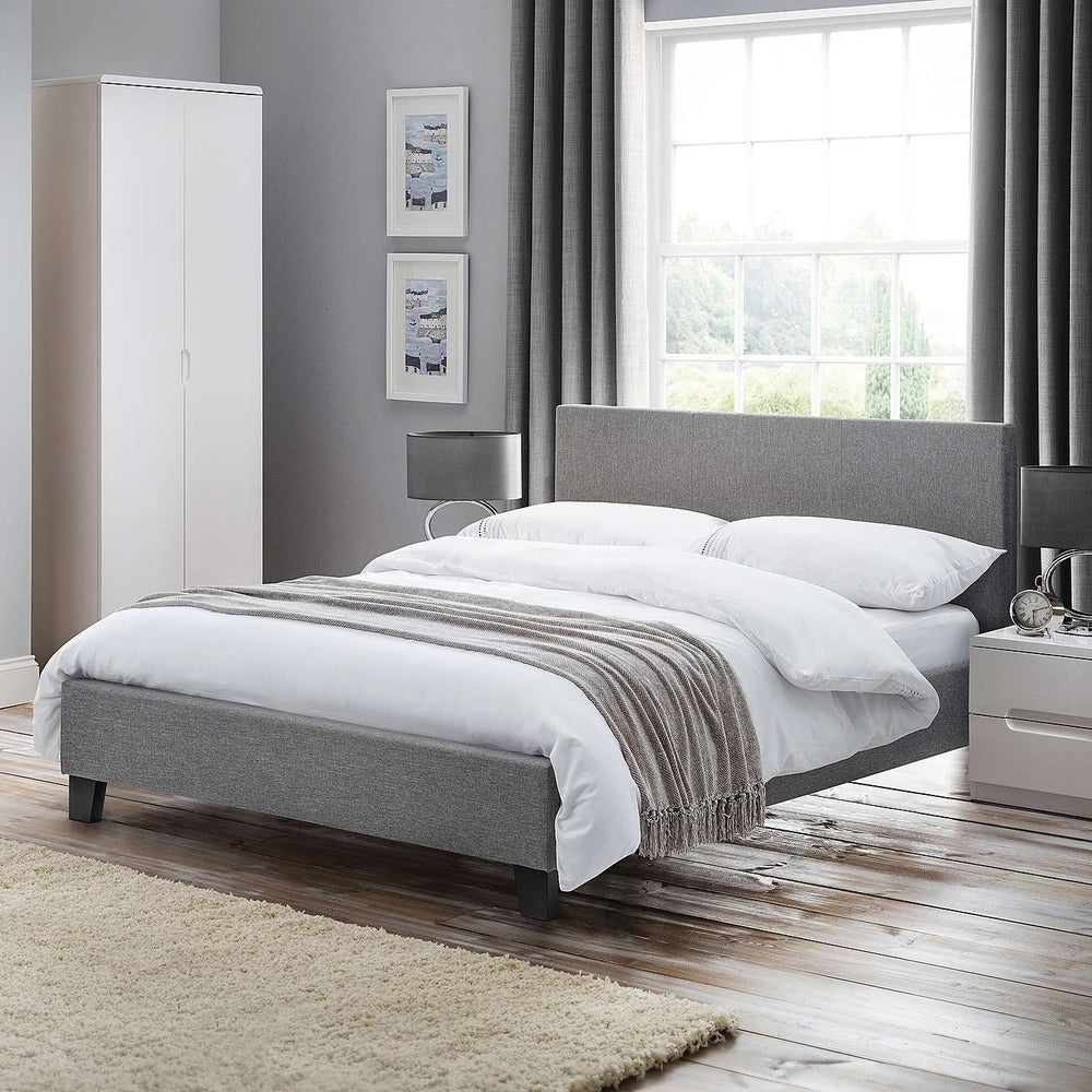 Aversa Light Grey Fabric Standard Bed - FurniComp
