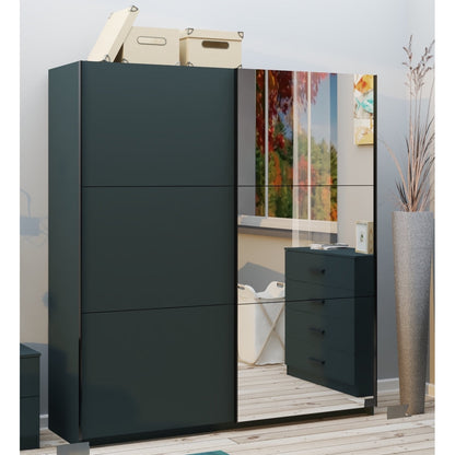 Axel 2 Door 180cm Anthracite Mirrored Sliding Door Wardrobe - FurniComp