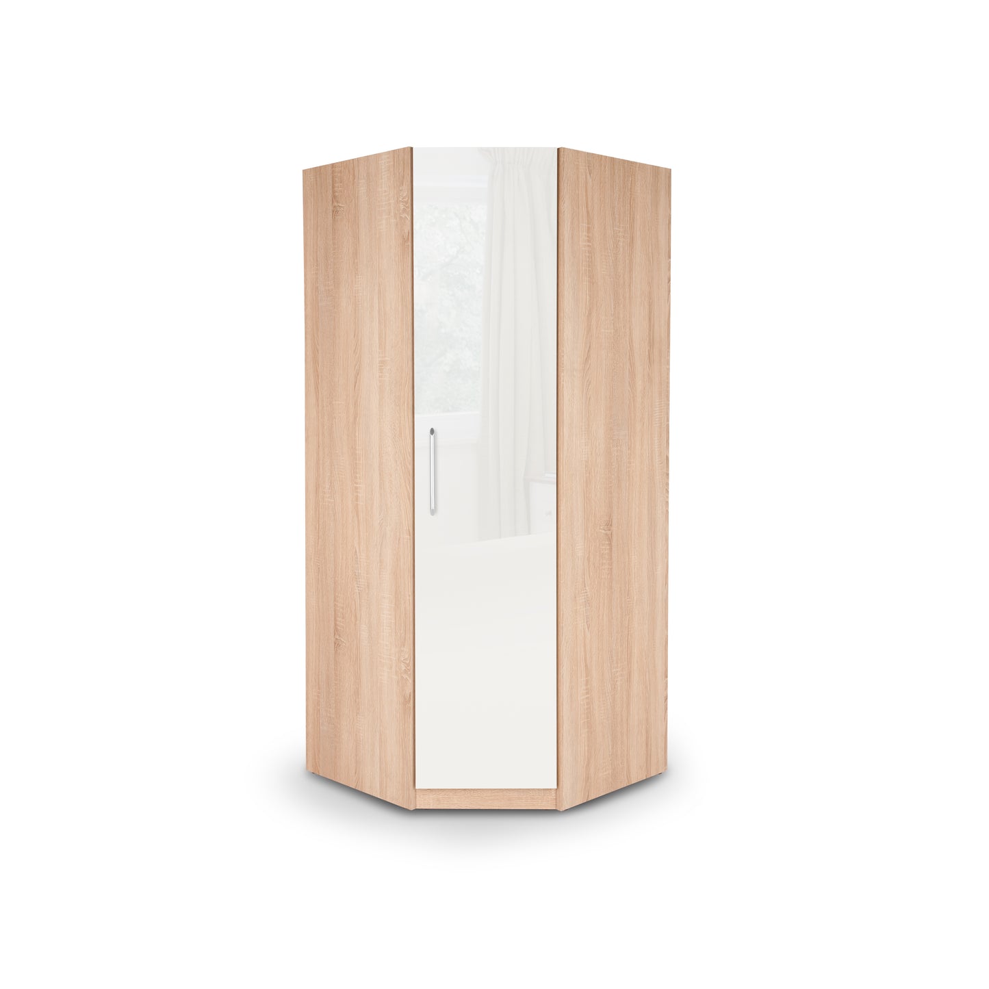 Ayla 1 Door Oak and White Gloss Corner Wardrobe - FurniComp